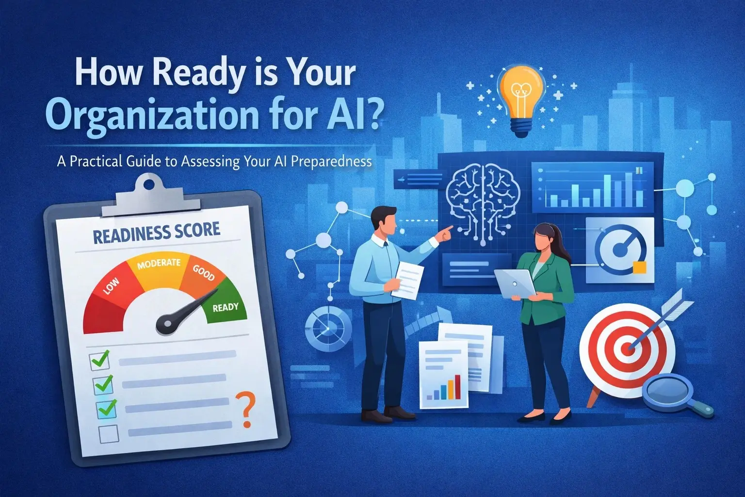 AI readiness in business explained with Buck robot and structured workplace AI theme